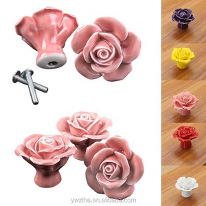 Rose Flower Handles Cabinet Ceramic <strong>Knobs</strong> Flowers Kitchen Handles Dresser Closet Kids <strong>Bedroom</strong> Furniture 5 Colors 7A0499 - Product Image 6