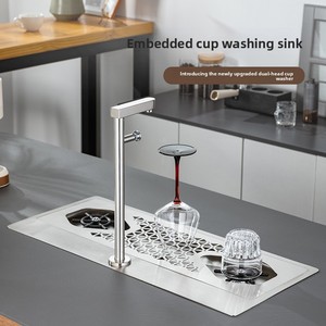 Lavabicchieri Integrato in Acciaio Inox per Bancone <span class=keywords><strong>Bar</strong></span>, Rubinetto ad Alta Pressione per Lavaggio, Uso Commerciale per Caffetterie e Ristoranti - Product Image 1
