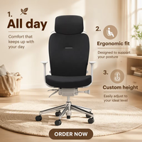 Chaise de direction ergonomique à dossier haut en tissu, réglable en hauteur, avec base en aluminium pour usage de bureau