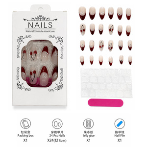 <span class=keywords><strong>Faux</strong></span> <span class=keywords><strong>ongles</strong></span> de style boutique, style français, avec strass, style doux et cool, fleurs en relief en époxy, courts et ovales, vente en gros - Product Image 2