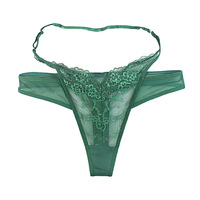 Culotte en dentelle pour femme, taille mi-haute, verte, transparente, en maille, à bande croisée