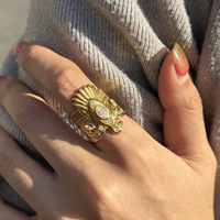 Gaovo Edelstahl 18K Vergoldeter Adlerfeder Breitband-Ring Damen Vintage Gothic Statement Modeschmuck Accessoire Geschenk