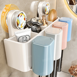 Suction Cup <b>Toothbrush</b> <b>Holder</b> Triple Cup Storage Wall Mount Bathroom Space Saving No Drill - Product Image 2