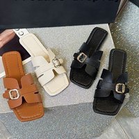 Nouvelles sandales plates à bout carré et ouvert pour femme, style simple, idéales pour l'extérieur, collection été 2025, pour le commerce international