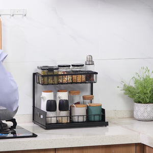 Controsoffitto organizzazione 2 livelli di scaffale angolare mobile portaspezie Area caffè sopra il lavello tavolo comò per cucina bagno - Product Image 2