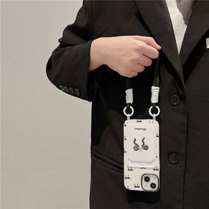 Nouvelle <span class=keywords><strong>coque</strong></span> <span class=keywords><strong>de</strong></span> <span class=keywords><strong>téléphone</strong></span> portable avec porte-cartes noir à nœud pour iPhone 15 17 Pro Max 16 14 avec cordon, <span class=keywords><strong>coque</strong></span> arrière en TPU - Product Image 4