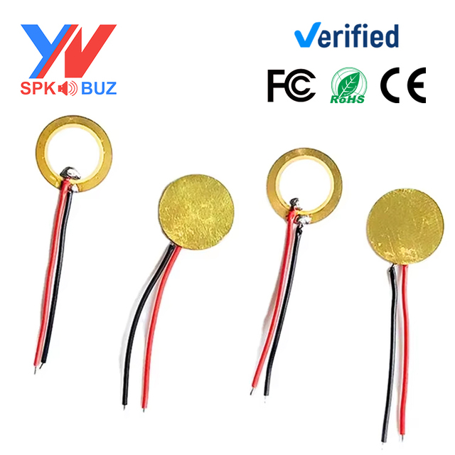 12MM Brass Piezo Ceramic Sheet Buzzer 8.5kHz Round Acoustic Transducers High Decibel 85dB SPL Wire Alarms OEM Factory Wholesale