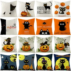 2022 Хэллоуин черная кошка оранжевая тыква наволочки с замком летучая мышь дизайн для дивана кровати домашний Автомобиль декор 18x18