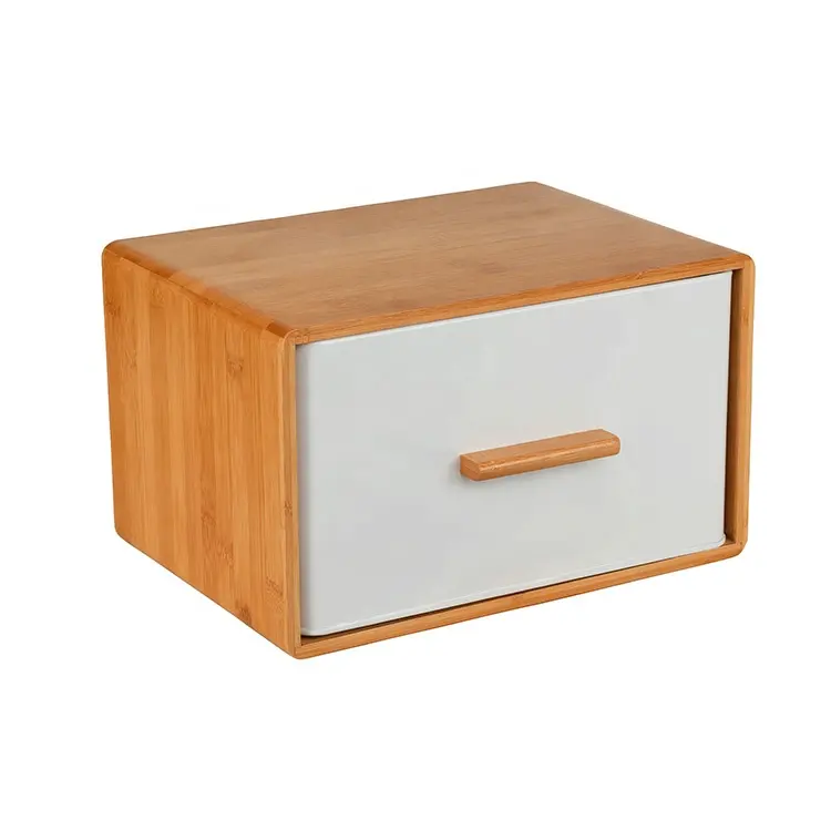 Contenedor de almacenamiento de pan de gran capacidad, soporte para encimera de cocina, caja de pan de bambú y Metal