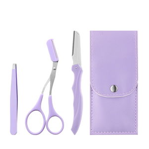 Kit de 3 Piezas para el Cuidado de las Cejas de Acero Inoxidable, Pinzas, Tijeras, Depiladora, Juego de Herramientas de Maquillaje Color Morado - Product Image 1