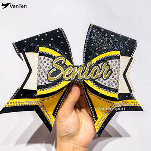 Lazos de Animadoras Personalizados con Logotipo, de Alta Calidad, Triple Threat, en Verde Neón, Rosa y Azul Rey, Lazos Grandes con Cola Completamente Decorada con Pedrerí<span class=keywords><strong>a</strong></span> - Product Image 1