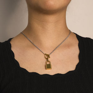 JOOLIM उच्च अंत स्टेनलेस स्टील ताला लटकन टॉगल स्टील रंग श्रृंखला हार 18K सोना मढ़वाया आभूषण थोक - Product Image 2