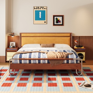 Lit moderne en bois massif de chêne avec tête de lit fine et coussin moelleux, style Bauhaus français, tailles Queen/King/Full, pour chambre à coucher - Product Image 4