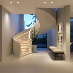 Foshan merdiven fabrika kaynağı amerikan meşe ipliği ile karbon çelik merdiven villa için kavisli cam merdiven