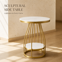 Table basse moderne en pierre frittée, directement de l'usine, avec cadre en fer courbé couleur or champagne et étagère de rangement inférieure, mobilier de salon