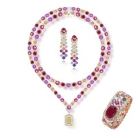 Parure de bijoux en laiton et zircone colorée style Dubaï, boucles d'oreilles à double couche avec pampilles carrées, bracelet et collier, cadeau de luxe, vente en gros