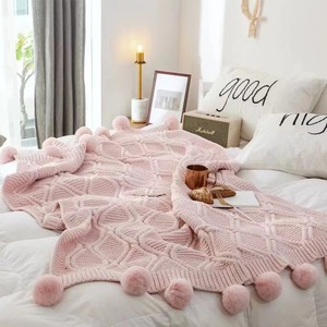 Sang trọng dệt kim giường cuối khăn choàng pom-pom mùa đông trang trí chăn dày Chunky Chenille sợi ném mô hình rắn hiện đại chống bụi - Product Image 6