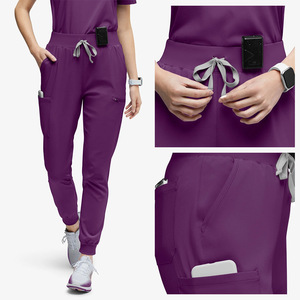 Women Hospital Scrubs Set Moisture Wicking V-Neck Uniforms For Nurses Doctors Rose Red Orange Red Blue Wine Red Dark Purple - Product Image 2