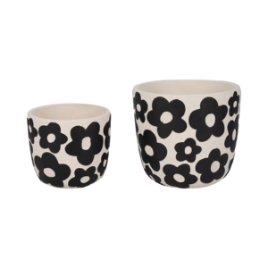Pots à fleurs ronds avec motif floral pour plantes d'intérieur et d'extérieur, ensemble de deux pots en céramique - Product Image 2