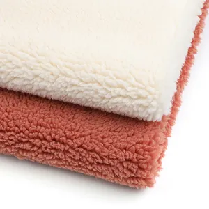 Tela de sherpa de punto para abrigo, tejido personalizado de color rosa liso teñido 100% poliéster para temporada de invierno, venta al por mayor