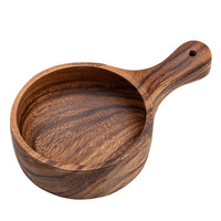 Bol en bois personnalisé de style coréen bol à salade de fruits d'acacia minimaliste avec longue poignée technique sculptée maintien durable de la maison