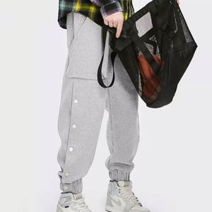 Venta al por mayor pantalones de correr en blanco logotipo personalizado moda deporte Streetwear alta calidad polar bolsillo botón pantalones de chándal de pierna recta hombres - Product Image 6