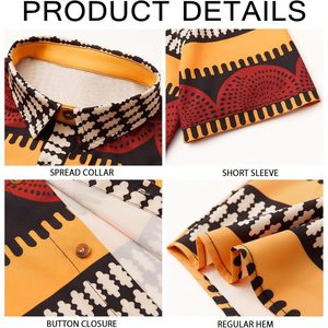 2025เสื้อฮิปปี้ลายดอกไม้วินเทจของผู้ชายเสื้อเชิ้ตดาชิกิแขนสั้นลำลองติดกระดุมเสื้อ100% ผ้าฝ้ายแอฟริกันแบบดั้งเดิม - Product Image 5