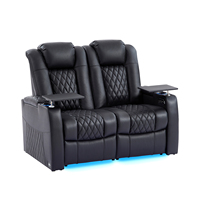 Fauteuil inclinable électrique moderne en cuir pleine fleur avec structure en bois, appui-tête réglable, ports USB Type-C et porte-gobelets LED