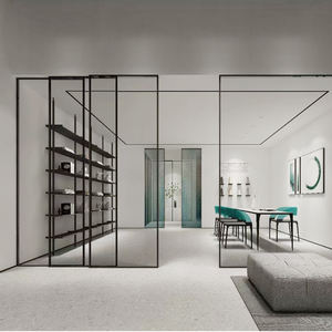 HDSAFE 8mm kaca antigores aluminium pintu geser interior tanpa jalur bawah bingkai hitam 4 panel perangkat keras pintu kaca tumpuk Prancis - Product Image 1