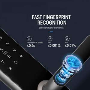 מנעול דלת חכם: טביעת אצבע מוליכת למחצה, אפליקציה, כרטיס/סיסמה לפתיחת נעילה מרחוק, נעילה אוטומטית, גוף עם אזעקה נגד גניבה (לבית/מסחרי) - Product Image 3