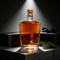 Bouteille à liqueur en verre super clair à facettes avec bouchon en liège pour la production en vrac de projets de distillerie haut de gamme