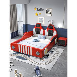 <span class=keywords><strong>Lit</strong></span> de course rouge JS pour chambre de garçon, <span class=keywords><strong>avec</strong></span> <span class=keywords><strong>rangement</strong></span>, en bois massif, rembourré, durable, confortable, design moderne, pour hôtel à thème, villa - Product Image 1