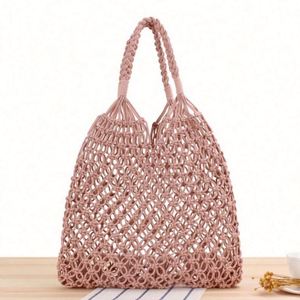 Bolso de Hombro de Color Sólido para Vacaciones en la Playa, Tejido a Mano con Cuerda de Algodón, con Bolsillo de Malla, para Mujer, con GPS, USB y Panel Solar Portátil - Product Image 6