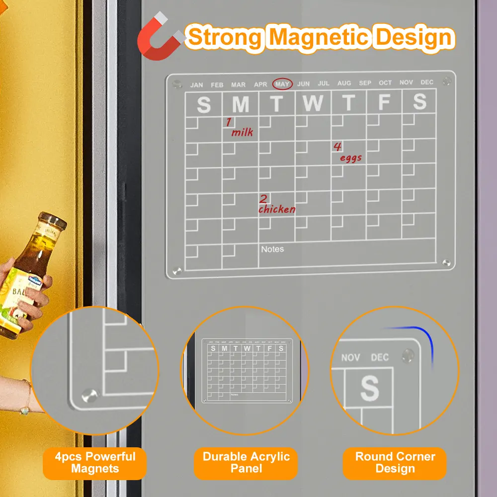 Tableau de calendrier magnétique effaçable à sec Calendrier mural en acrylique transparent Tableau blanc pour le bureau