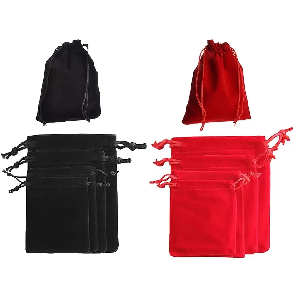 กระเป๋าเครื่องประดับกำมะหยี่และกระเป๋าเครื่องประดับถุงรูด-กระเป๋าเก็บผ้ากำมะหยี่สีแดงและสีดำสำหรับเครื่องประดับ