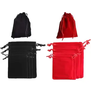 Jewelry Velvet Bag Jewelry Pouch Drawstring Bags - Red And Black Velvet Cloth Storage Pouch For Jewelry