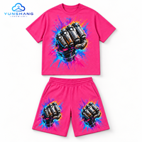 Ensemble deux pièces homme personnalisé : T-shirt col rond en mélange de coton respirant tricoté, imprimé numérique motif poing mécanique 220g et short