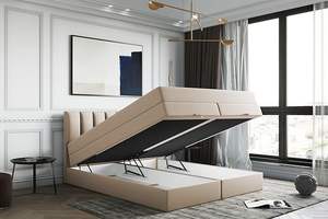 Lit Moderne Luxueux Écologique avec <span class=keywords><strong>Sommier</strong></span> Tressé en Velours, Rangement, Relevage à Gaz, Rembourrage Capitonnée et Base en Bois avec Ressorts Ensachés - Product Image 6