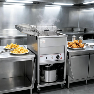 <span class=keywords><strong>Friteuse</strong></span> électrique professionnelle 6 kW en acier inoxydable 201, à poser au sol, avec un seul réservoir et deux paniers, facile à nettoyer, pour la restauration rapide, les hôtels et les restaurants - Product Image 1