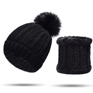 Mode hiver chapeau écharpe ensemble pour femmes fille chaud bonnets chapeau pour fille anneau écharpe pompons hiver chapeaux tricoté casquettes écharpe - Product Image 6