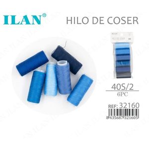 Filo da Cucito Ilan 40S/2 Confezione da 6 Colori Blu per Progetti di Cucito - Product Image 1
