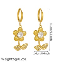 Anting Hoop Baja Tahan Karat 316L 2 Model Liontin Bunga dan Salib dengan Zirkon CZ Warna Emas Tahan Air Hadiah untuk Wanita OEM