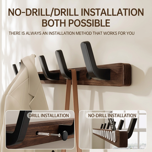 Perchero de pared de madera de nogal Pianzzo con ganchos abatibles para llaves, sombreros y bolsos para entrada - Product Image 6