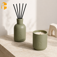 FUBEI LIVING Ensemble diffuseur de parfum et pot à bougie en céramique beige mat, parfum d'ambiance minimaliste pour la maison, pots à bougies personnalisables en gros