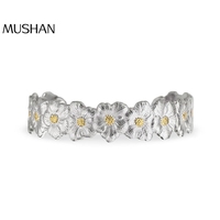 MuShan Schmuckfabrik Neues Offenes Armband aus Reinem Silber für Damen mit Vergoldetem Gardenienblüten-Design Italienische Retro-Mode