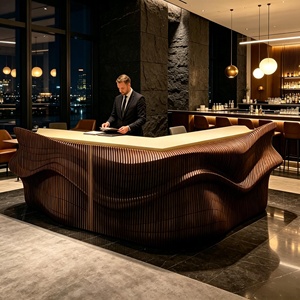 Mostrador de Recepción de Madera Maciza Personalizado con Frente Curvo Paramétrico, Mostrador Moderno para Recepción de Hotel u Oficina - Product Image 5