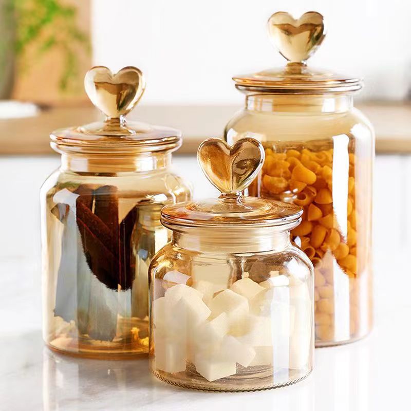 Wholesale Hot Selling Amber Color Food Storage Glass Jar With Lid High Quality Glass Container For Food