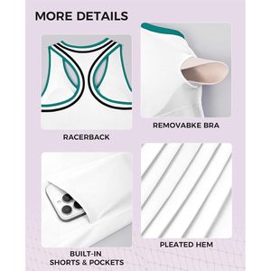 Womens Tennis Dress Half Zipper Racerback Pleated With Built In Shorts And <b>Bra</b> Quick Dry Athletic Workout Dress - Product Image 5