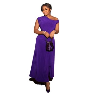 Robe africaine pour femmes, nouvelle collection, couleur unie, épaules dénudées, taille cintrée, noire, été - Product Image 5
