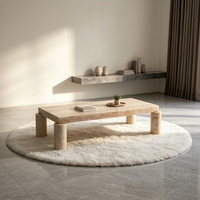 Table basse rectangulaire style Wabi-sabi avec socle bas en marbre travertin beige pour la décoration de la maison, meubles de salon
